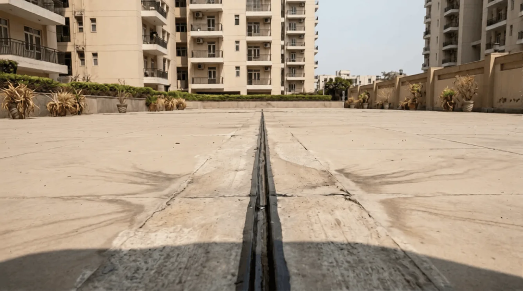 Expansion joint treatment Hyderabad - cracked joint on a gated community terrace deck